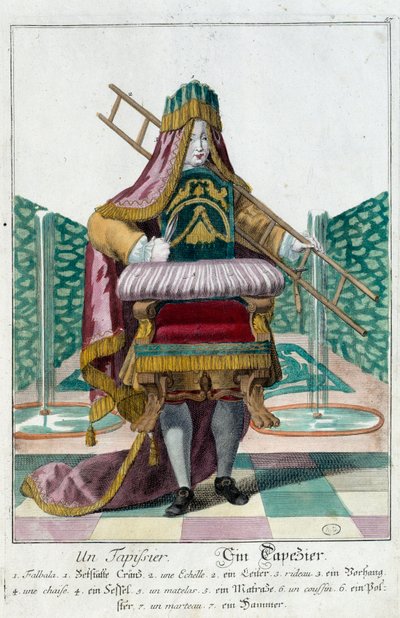 Méret: Kárpit. Martin Engelbrecht (1684-1756) metszete a „” Manuuries habilles új összeállítása”-ban, 18. század, Németország. Párizs, dekoratív művészet alkotó: Martin Engelbrecht