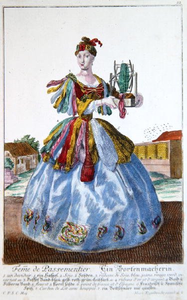 Egy puha bútorozó felesége, 1735 körül (színes metszet) alkotó: Martin Engelbrecht
