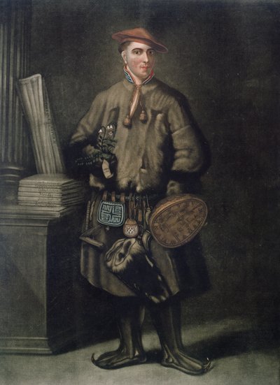 Carolus Linnaeus (1707-78) lappföldi ruhájában, Henry Kingsbury (fl.1775-98) metszetében, 1805-ben jelent meg alkotó: Martin Hoffman