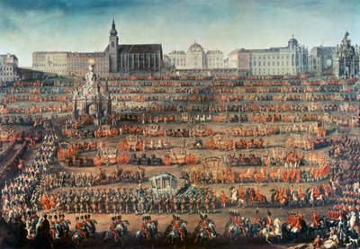 Pármai Izabella ünnepélyes beléptetése Bécsbe, hogy II. József császár (később II. József) menyasszonya legyen alkotó: Martin II Mytens or Meytens