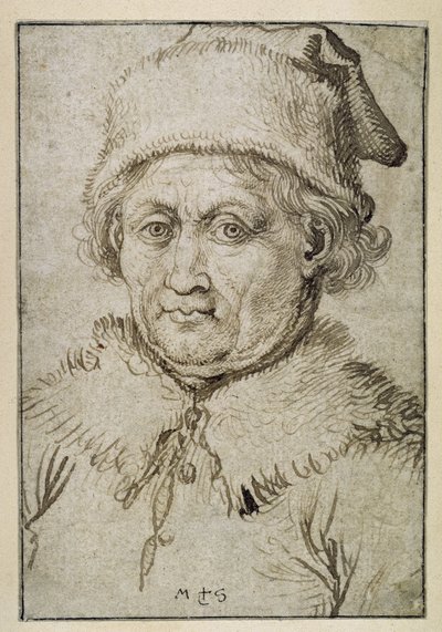 Idős férfi mellképe prémgallérral és prémes sapkával alkotó: Martin Schongauer