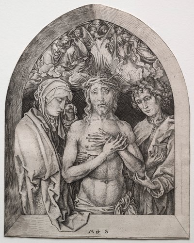 Krisztus mint a fájdalmak embere a Szűz és Szent János között alkotó: Martin Schongauer