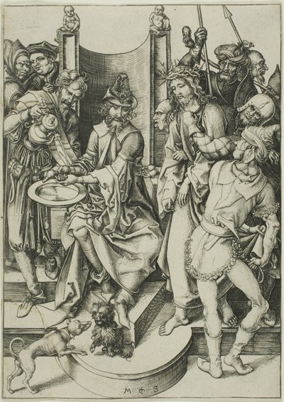 Krisztus Pilátus előtt, a Passióból alkotó: Martin Schongauer