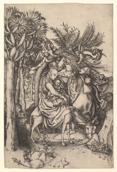 Pihenjen az egyiptomi repülésen, kb. 1435-1491. alkotó: Martin Schongauer