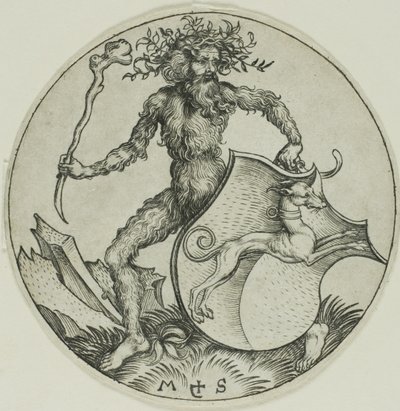 Pajzs egy agárral, melyet egy vadember tart a kezében alkotó: Martin Schongauer