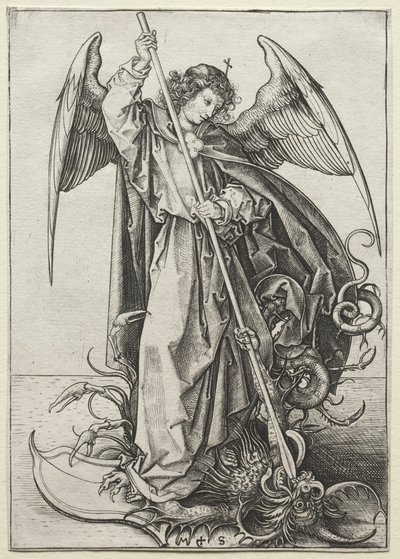 Mihály arkangyal átszúrja a sárkányt alkotó: Martin Schongauer