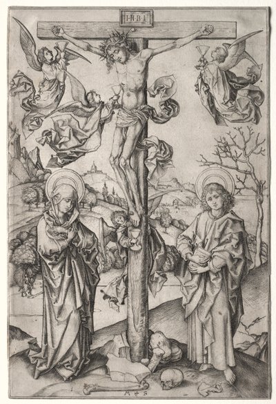 A keresztre feszítés négy angyallal alkotó: Martin Schongauer