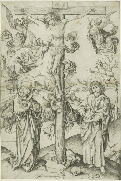 A keresztre feszítés négy angyallal alkotó: Martin Schongauer