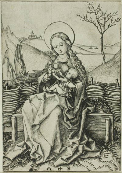 A Madonna és gyermeke egy füves padon alkotó: Martin Schongauer