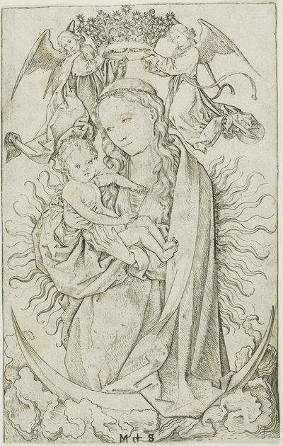 A Madonna a félholdon két angyal által megkoronázva alkotó: Martin Schongauer
