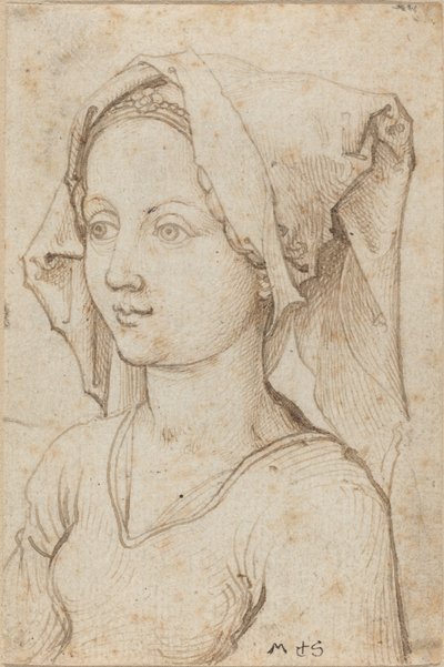 Fiatal nő sálat visel alkotó: Martin Schongauer