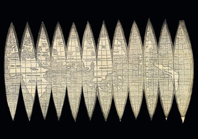 Világtérkép földi gömbölyű készlet formájában, 1507 alkotó: Martin Waldseemuller