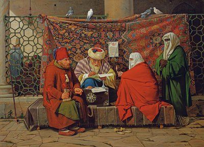 Egy török közjegyző házassági szerződést köt a Kilic Ali pasa mecset előtt, Tophane, Konstantinápoly alkotó: Martinus Rorbye