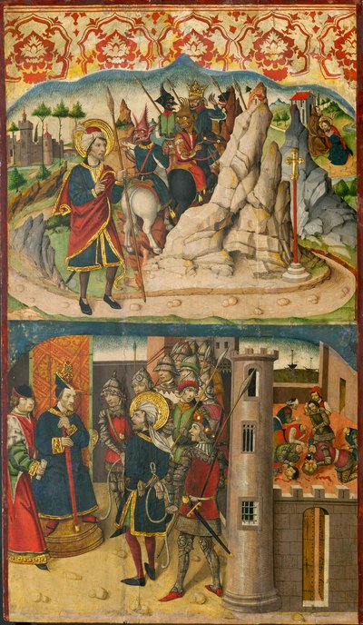 Szent Kristóf találkozik a Sátánnal; Szent Kristóf Lycia királya előtt alkotó: Martín de Soria
