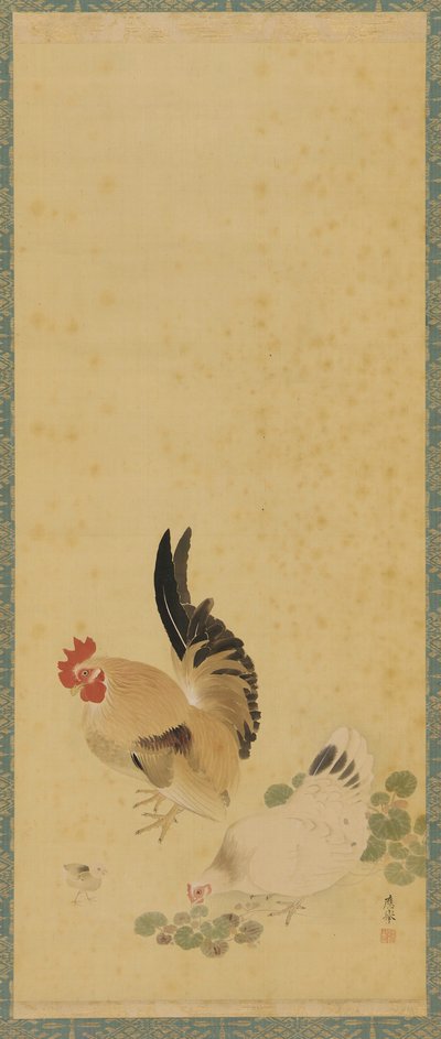 Kakas, tyúk és fióka, Edo-korszak, 18. század. alkotó: Maruyama Okyo