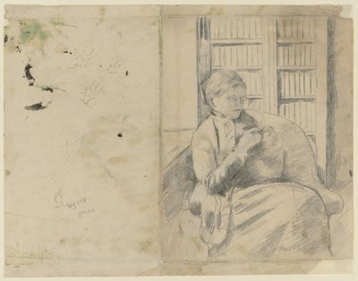 Kötés a könyvtárban recto, Kötés a könyvtárban verso, c. 1881. alkotó: Mary Cassatt