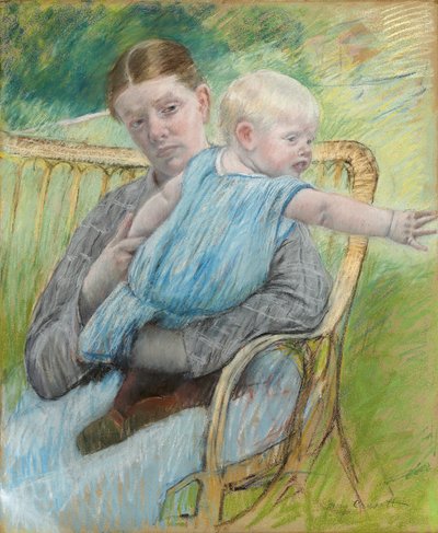 Mathilde kezében egy babát, aki jobbra nyúlik, 1889 körül alkotó: Mary Cassatt