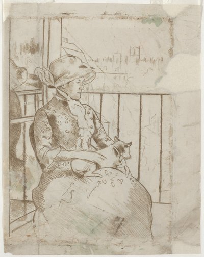 Susan az erkélyen kutyát tartva [verso], c. 1883. alkotó: Mary Cassatt