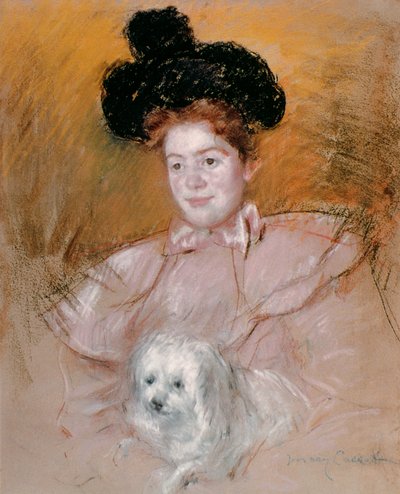 Kutyát tartó nő (pasztell, papíron) alkotó: Mary Cassatt