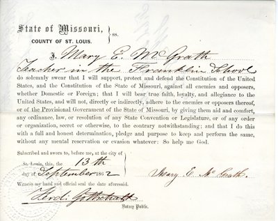 Mary E. McGrath hűség esküje Missouri államból, St. Louis megyéből alkotó: Mary E. McGrath