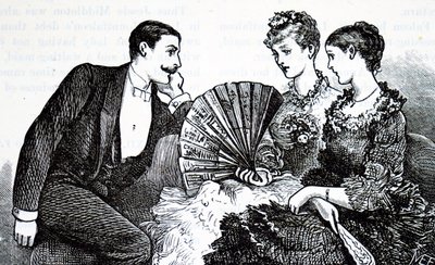 Egy gazdag fiatal hölgy legyezőt használ. alkotó: Mary Ellen Edwards