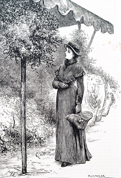 Egy nő magyalt vásárol karácsonyi dekorációhoz. Írta: Mary Ellen Edwards (1838-1934) angol művész alkotó: Mary Ellen Edwards