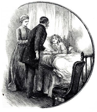 Egy metszet, amely egy orvost ábrázol, aki otthonában látogatja fiatal páciensét. Illusztrálta: Mary Ellen Edwards (1838-1934) angol művész és gyermekkönyvek termékeny illusztrátora alkotó: Mary Ellen Edwards