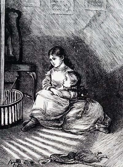 Gyerekek a kandalló mellett ülve alkotó: Mary Ellen Edwards