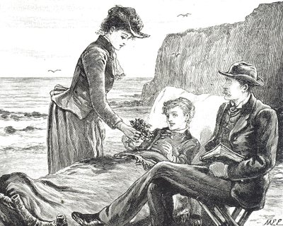 Egy nyomorék fiút ábrázoló metszet a tengerparton alkotó: Mary Ellen Edwards