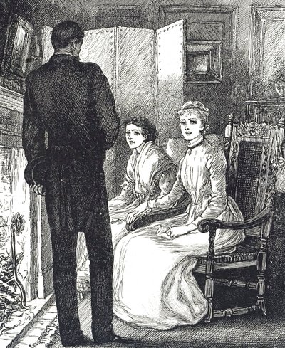 A kandalló mellett melegedő két nőt ábrázoló metszet alkotó: Mary Ellen Edwards