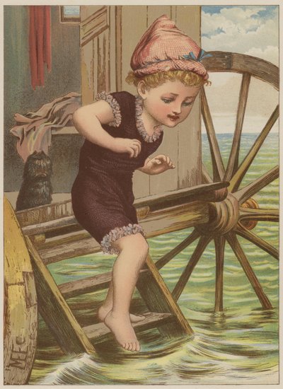 Lány úszni készül (chromolitho) alkotó: Mary Ellen Edwards