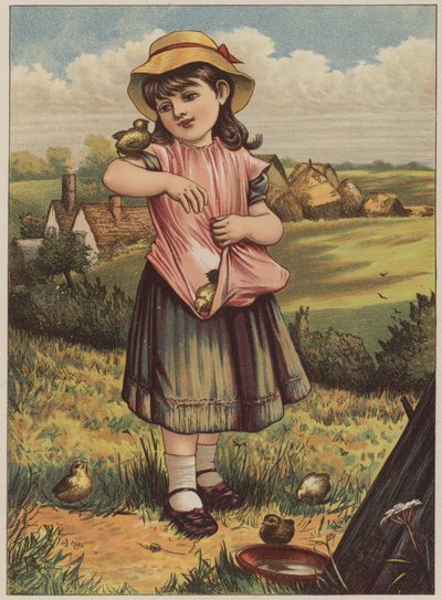 Lány csibékkel (chromolitho) alkotó: Mary Ellen Edwards