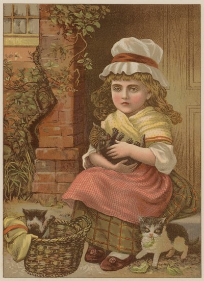 Lány cicákkal (chromolitho) alkotó: Mary Ellen Edwards