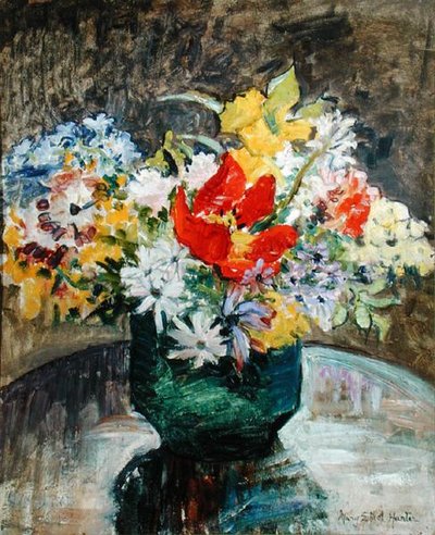 Virágok zöld vázában (olaj, vászon) alkotó: Mary Ethel Hunter