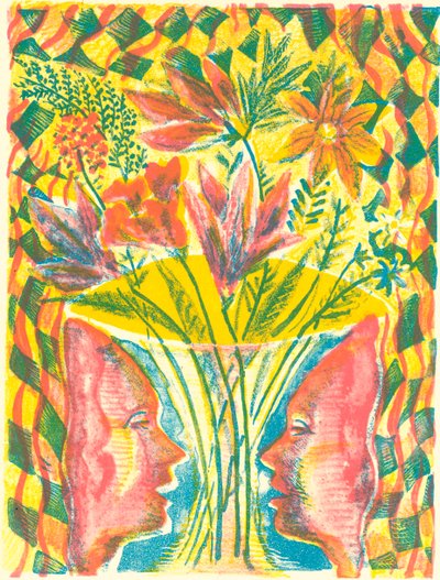 Arcok és virágok, 2015 (litográfia) alkotó: Mary Kuper