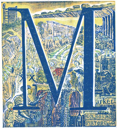Piac: Portobello és Golborne Road, 2015 (vinil gravírozás és kollázs) alkotó: Mary Kuper