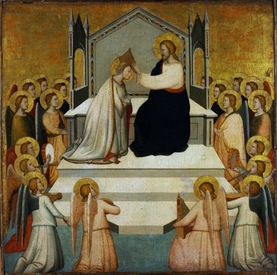 Szűzanya koronázása - Szűzanya koronázása - Maso di Banco (?-1348) - 1335-1340 - Tempera panelen - 51,2x51,7 - Szepmuveszeti Múzeum, Budapest alkotó: Maso di Banco