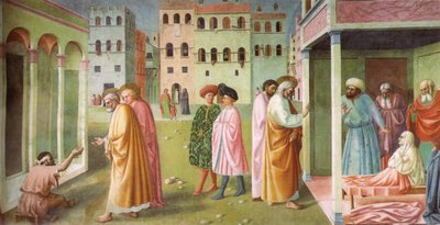 A nyomorék meggyógyítása és Tabitha feltámasztása alkotó: Masolino da Panicale