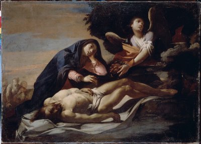 Siralom Krisztus teste felett. Massimo Stanzione festménye (1585 körül-1658 körül), olaj, vászon, 17. század közepe, olasz művészet, barokk művészet. Történelmi és Művészeti Múzeum, Zhytomyr (Ukrajna) alkotó: Massimo Stanzione
