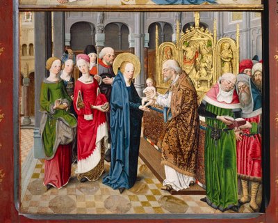 Előadás a templomban, a Történetek Mária életéből (olaj a táblán) alkotó: Master Aachen