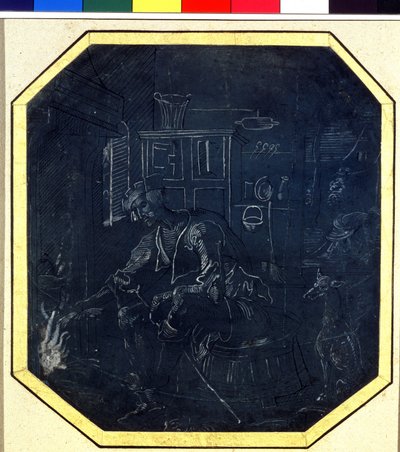 Példabeszéd a tékozló fiúról: a fiatal fiú a tűz előtt. Az antwerpeni mester rajza (aktív 1520 körül), 16. század eleje. Puskin Múzeum, Moszkva alkotó: Master Antwerp