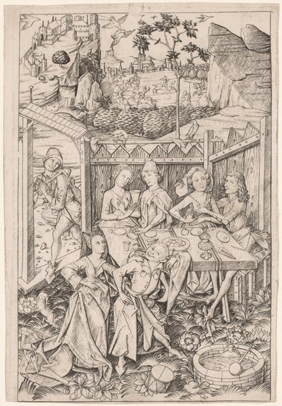 A szerelem kertje nagytányér, c. 1465. alkotó: Master E. S.