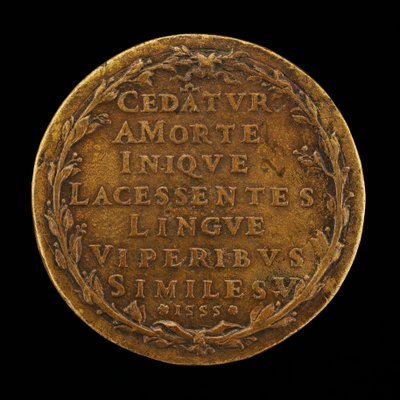 Felirat babérkoszorúban [háton], 1555. alkotó: Master I.A.V.F.