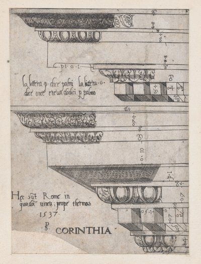 A római pompás tükre: korinthoszi entablatúra, 1537., 1537 alkotó: Master PS