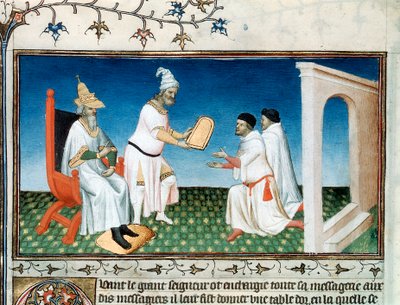 Kublai kán átadja a pólóknak az 1280-as évek 15. század eleji útlevelét. alkotó: Master of Boucicaut
