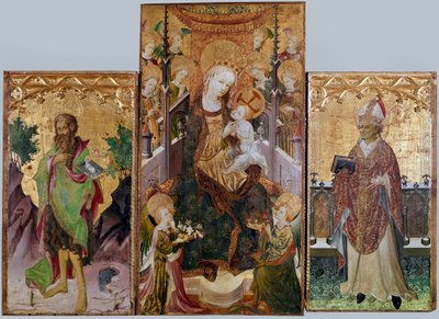 Szűz gyermekkel, Keresztelő Szent Jánossal és Szent Ambrusszal - Háromtáblás oltárkép, 1430 körül alkotó: Master of Burgo de Osma