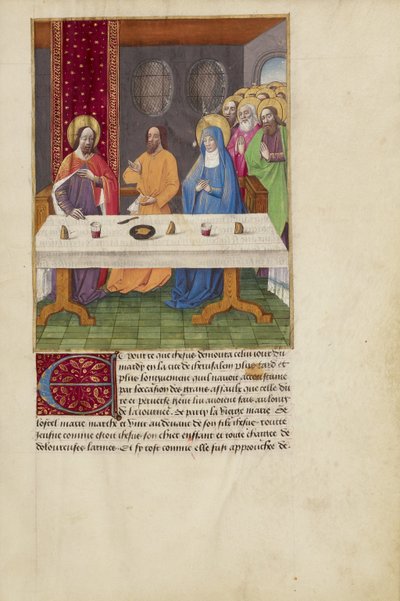 Júdás egy asztalnál ül Krisztus és Szűz Mária között alkotó: Master of Guillaume Lambert