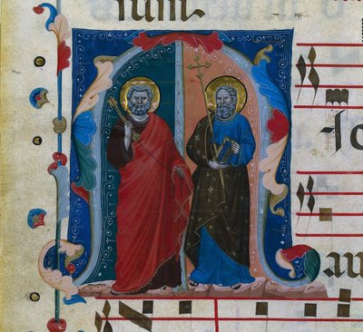 Levél egy Graduálról Historiated Initial (M): SS. Péter és András alkotó: Master of Isaac and Esau