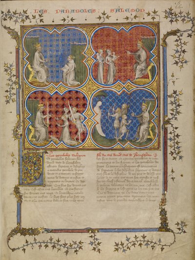 Salamon tanítása Rehoboámnak; Salamon ítélete; Salamon három testvér legitimitásának tesztelése alkotó: Master of Jean de Mandeville