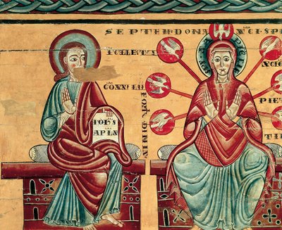 Mária a Szentlélek ajándékait fogadja, részlet (tempera fán) alkotó: Master of Lluca